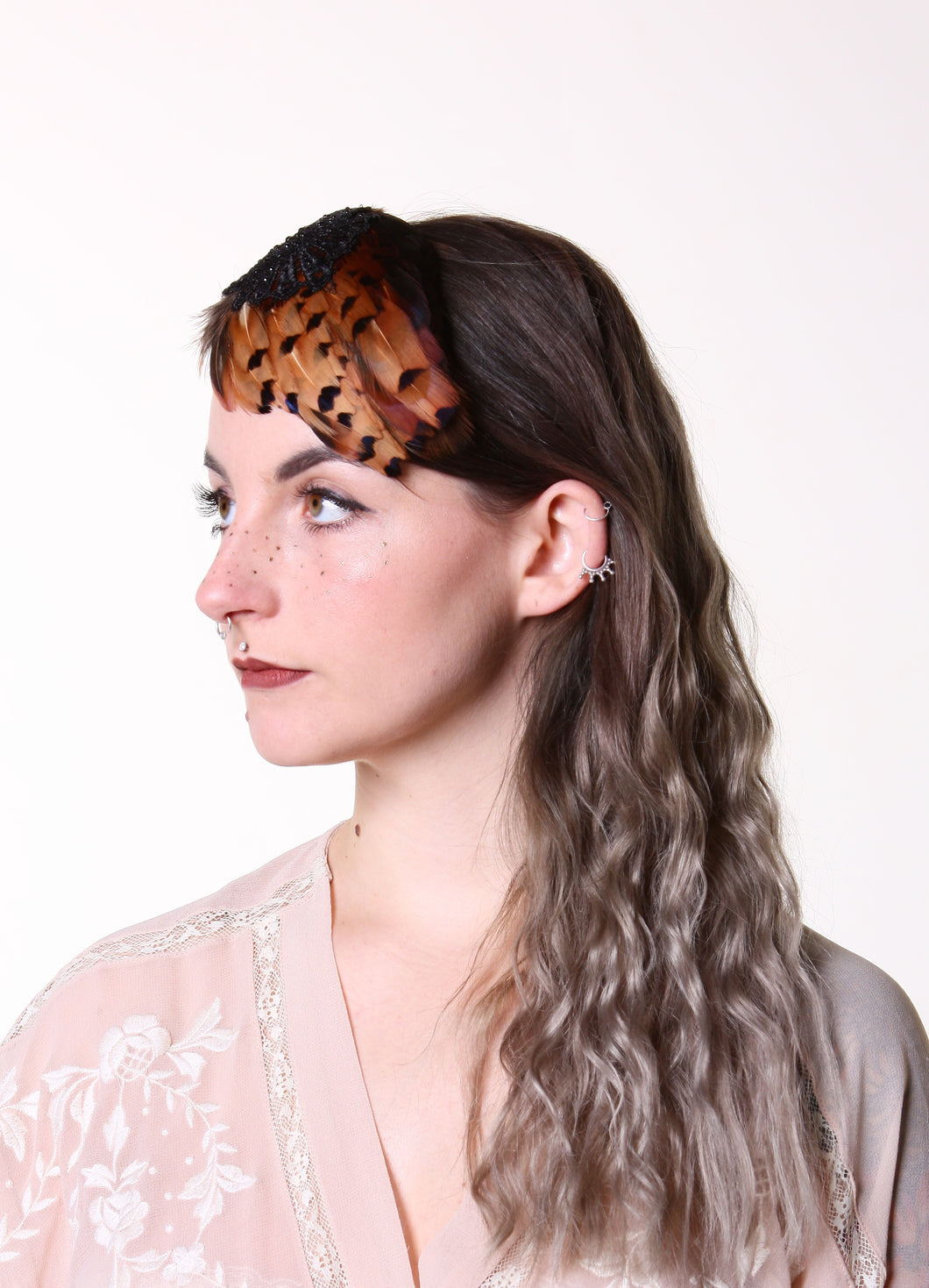 In Full Plume Amber feathered headpiece, fascinator or statement hair accessory