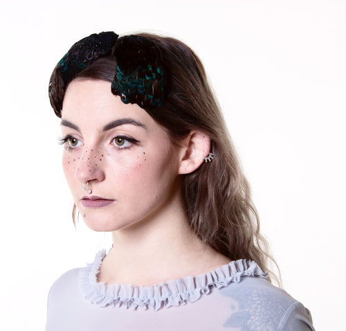 In Full Plume Teal feathered headpiece, fascinator or statement hair accessory